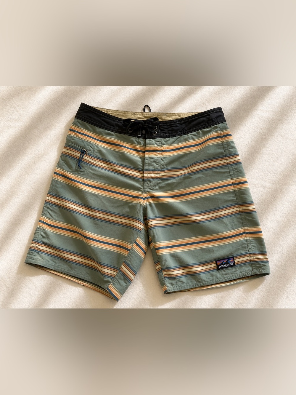 Patagonia Board Shorts Mens 32 Striped Swim Trunks Surf Lightweight Green Blue